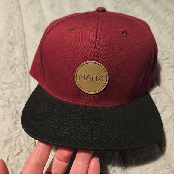 Matix Outdoor Snap Back Hat Cap Mens Casual Maroon Black Front Logo - Picture 6 of 8